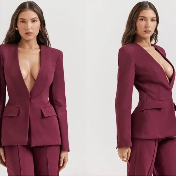 House of‎ CB 'Theodora' Wine Deep V Blazer NWOT size M - Picture 3 of 12